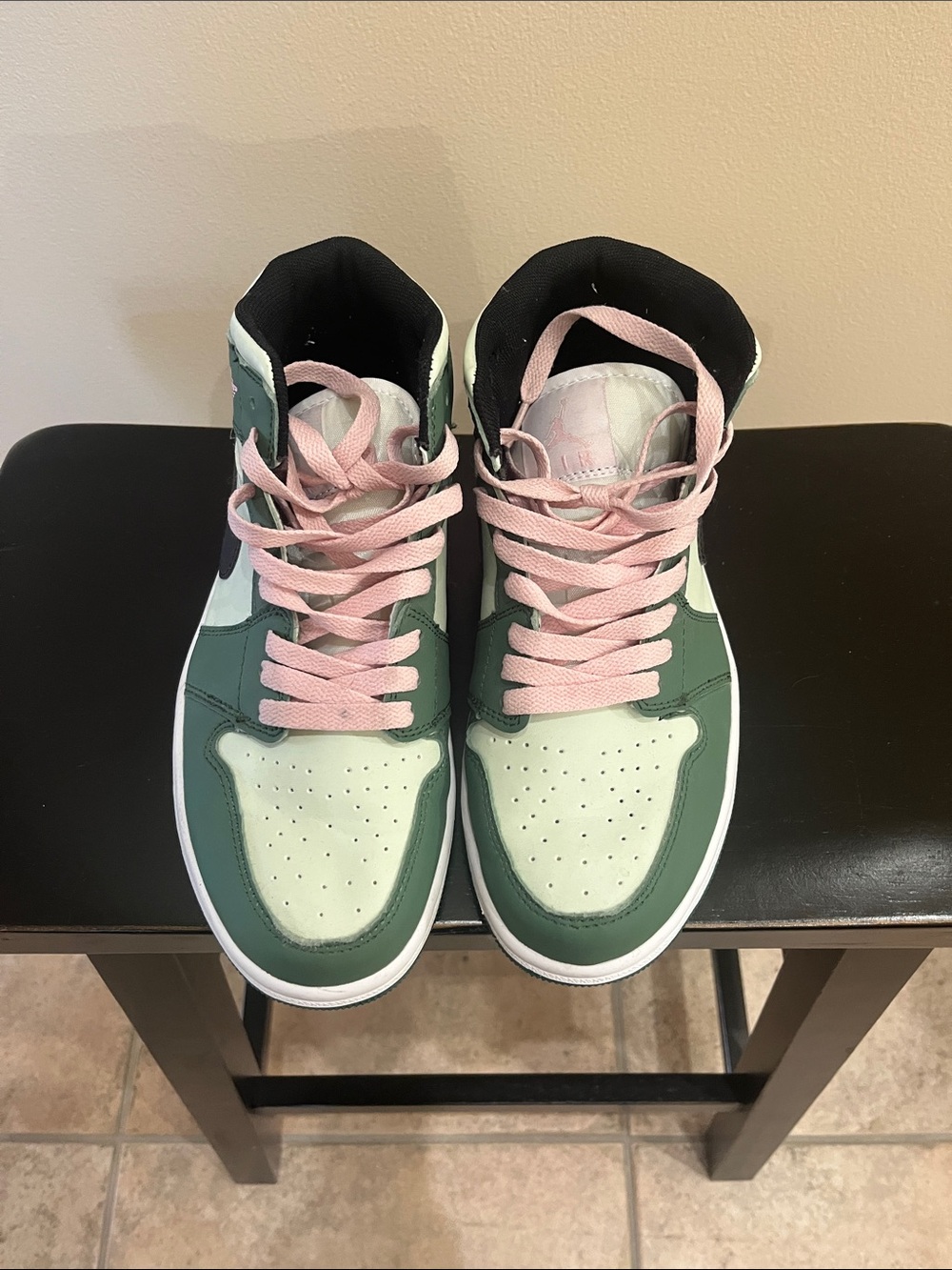 Mid-Top Sneakers in Mint Green, Black & Pink Laces - Picture 8 of 11